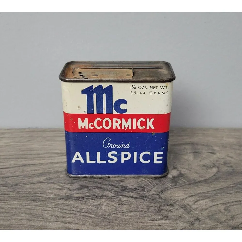 Vintage McCormick Collectible Spice Tin Ground Allspice Red White Blue
